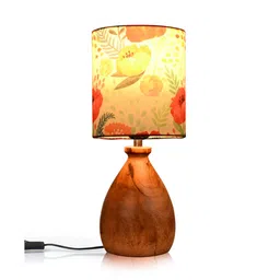 green girgit Wooden Dome Table Lamp with Multicolor Red Lamp Shade image 4