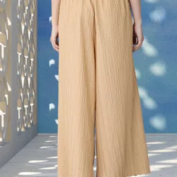 kwsh Women Regular Fit Cream Viscose Rayon Trousers image 2