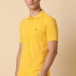 allen solly Men Solid Polo Neck Cotton Blend Yellow T-Shirt image 4