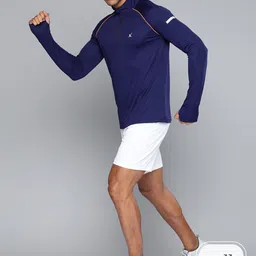 hrx by hrithik roshan Men Solid High Neck Polycotton Blue T-Shirt image 3