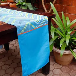 zeba Ephemera (12x84) Blue & Green Polycanvas Table Runner image 1