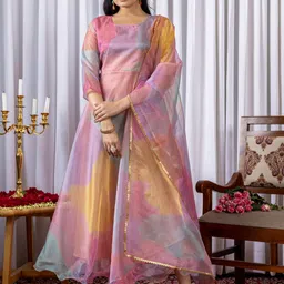 sukhvilas enterprise Printed Organza Stitched Anarkali Gown-picture-38