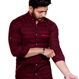 fubar Men Slim Fit Striped Mandarin Collar Casual Shirt-picture-14