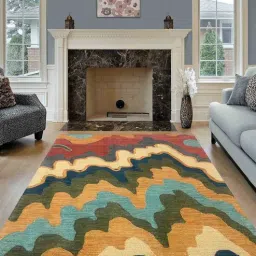 Multicolor Abstract Wool 5 ft x 7 ft Hand Woven Carpet-image-12