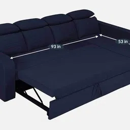 casacraft from pepperfry Galleria Fabric LHS Pull-Out Sofa Cum Bed in Navy Blue Colour with Storage image 3