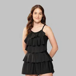 aarika Womens Sports Wear Black Colour Solid Nylon Padded Swim Dress Self Design Women Swim-dress Black Swimsuit-picture-11