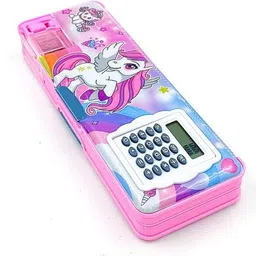 Unicorn pencil box combo for kids Cool and Cute Design Magnetic Pencil Box with Calculator and Sharpener Art Plastic Pencil Box-image-10