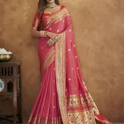 satrani Woven, Embellished Paithani Silk Blend Saree-picture-15