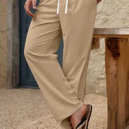 combraided Men Loose Fit Beige Corduroy Trousers image 3