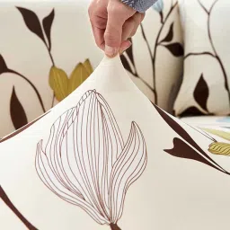 house of quirk Off White Floral Viscose and Polyester (3 + Lounge) L-Shaped Stretchable Chaise Sofa Covers image 4