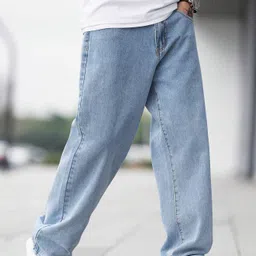 denim look Men Loose Fit Mid Rise Light Blue Jeans-picture-27