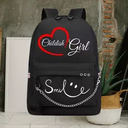 kausbabi Small 15 L Backpack “Childish Girl” Heart Design Black Backpack for Stylish Women-picture-47