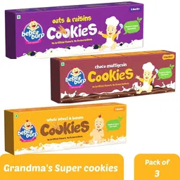 bebe burp Baby Cookies Pack of 3 - 150g each (Oats & Raisins,Choco Multigrain,hole Wheat) Baby Snacks 400 g-picture-46