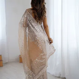 satrani Embroidered, Embellished Bollywood Jimmy choo, Net Saree image 2