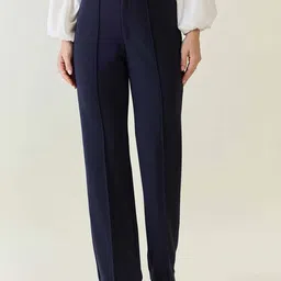 kotty Women Regular Fit Dark Blue Viscose Rayon Trousers-picture-17