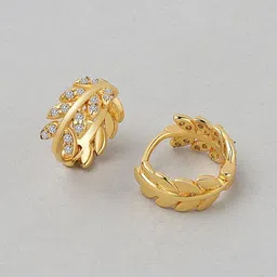 yellow chimes Gold Tone Cystal Leaflet Designed Hinged Tube Hoop Crystal Metal Hoop Earring-picture-10