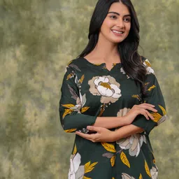 dizon Women Night Suit Set Dark Green Printed image 4