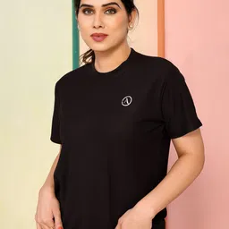 anand Women Solid Round Neck Polyester Black T-Shirt-picture-25