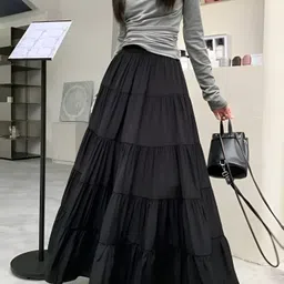 slf india Women Solid Flared Black Skirt image 1