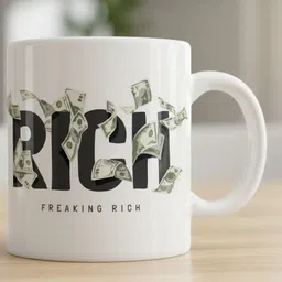 kingdivine "Freaking Rich Money – Motivational Dollar Design Ceramic Coffee Cup Ceramic Coffee Mug image 1