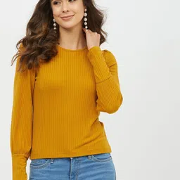 harpa basics Casual Regular Sleeves Solid Women Yellow Top-picture-22