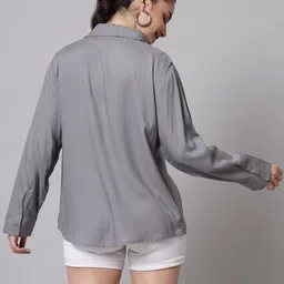 funday fashion Women Boxy Fit Solid Spread Collar Casual Shirt image 2