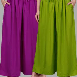 valles365 by s.c. Pack of 2 Women Flared Light Green, Pink Viscose Rayon Trousers-picture-28