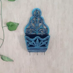 Teal Colour Sheesham Wood Key Holder in Distress Finish-image-96