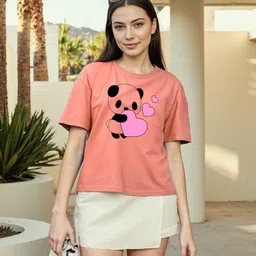 corsica Women Graphic Print Round Neck Polyester Pink T-Shirt-picture-10