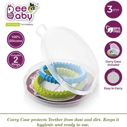 beebaby Soft Silicone Ring / Loops Teether - Pack of 2 (Blue & Green) 3M+ Teether image 2