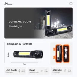 24 energy Zoomable metal Light Super Bright COB | Waterproof Torch image 5