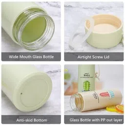 sample Cactus love Print Glass Water Bottle with Foodgrade Silicone Plastic - 450ml 450 ml image 3