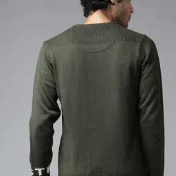 roadster Men Solid Round Neck Green Sweater image 5