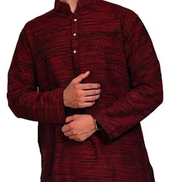 aaryavar Men Self Design Khadi Cotton Straight Kurta image 1