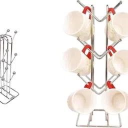 shelfmart Utensil Kitchen Rack Modern Steel Mug Organizer Stand | Rust-Proof 10 Cup Holding Rack Steel image 2