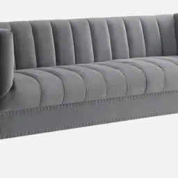 casacraft from pepperfry Milton Velvet 3 Seater Sofa in Grey Colour image 4