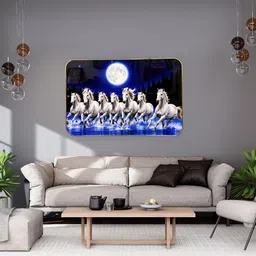 shri khatu shyam creation Shri Khatu Shayam Creation 7 horses Photo frame 3D Painting 12 inch x 18 inch Painting image 1