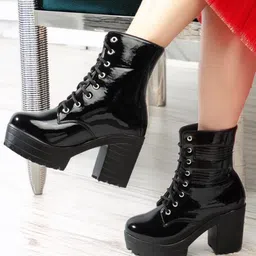 eluxe paris Women's Round Toe Boots Lace Up Chunky Block Heel Boots for Women Boots For Women image 2