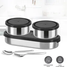 milton Master Stainless Steel Lunch Box With Insulated Jacket, Black 3 Containers Lunch Box image 3