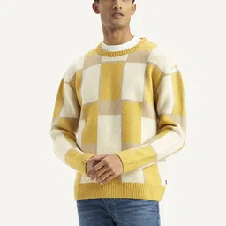 levi's Men Printed Crew Neck Yellow Sweater image 2