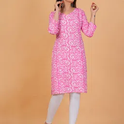 Women Floral Print, Printed Viscose Rayon Straight Kurta-image-0