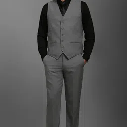 louis philippe Men Men Grey Slim Fit Check Formal Three Piece Suit Solid Suit image 2