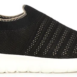 marc loire Women's Black Woven Design Slip-On Sneakers Walking Shoes For Women image 4