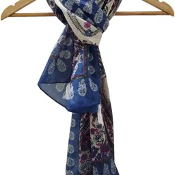 muhenera Printed Polyester Women Blue Scarf, Stole image 3
