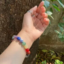 crystal and shades 7 Chakra Beads, Agate, Crystal, Jade, Quartz Bracelet image 3