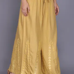hoc Women Regular Fit Gold Viscose Rayon Trousers image 1