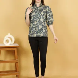 styleboat Women Regular Fit Floral Print Mandarin Collar Casual Shirt-picture-26