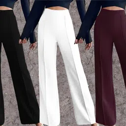 parona Women Regular Fit Black, White, Maroon Polyester Trousers-picture-14