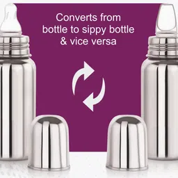 pgd Slim Steel Baby Feeding Bottle for New Born Babies with Extra sipper & Nipple - 250 ml image 3