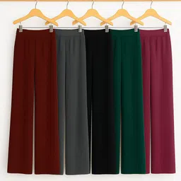hasangarments Pack of 5 Women Regular Fit Multicolor Lycra Blend Trousers-picture-13